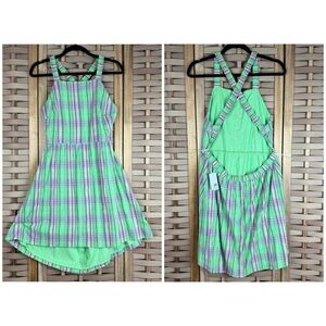 BP NORDSTROM Plaid Apron Overall Criss Cross Open Low Back Mini Dress
